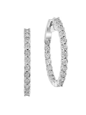 Effy ENY
 Sterling Silver & 0.21 TCW Diamond Hoop Earrings