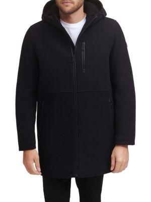 Kenneth Cole
 Faux Shearling Hooded Wool Blend Coat