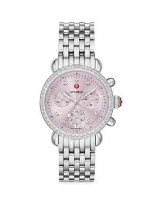 Michele
 36MM Stainless Steel & Diamond Bracelet Watch