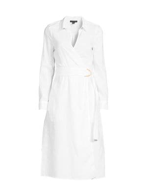 Saks Fifth Avenue
 Faux Wrap Linen Blend Shirt Dress