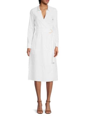 Saks Fifth Avenue
 Faux Wrap Linen Blend Shirt Dress