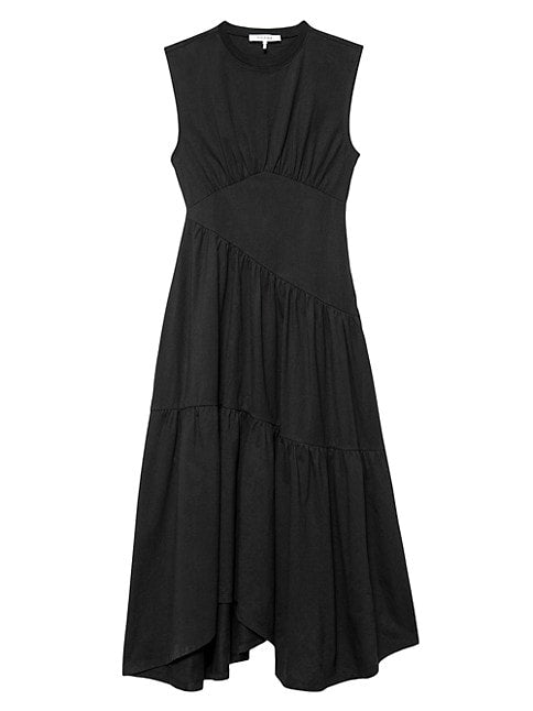 Cotton Asymmetric Tiered Midi-Dress