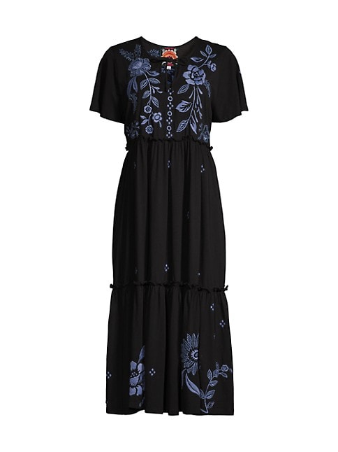 Lyra Embroidered Tiered Midi-Dress