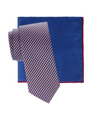 Hickey Freeman
 2-Piece Patterned Tie & Solid Pocket Square Set