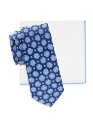 Hickey Freeman
 2-Piece Patterned Tie & Solid Pocket Square Set