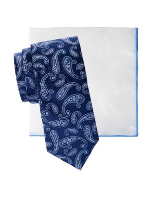 Hickey Freeman
 2-Piece Patterned Tie & Solid Pocket Square Set