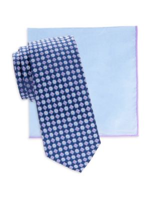 Hickey Freeman
 2-Piece Patterned Tie & Solid Pocket Square Set