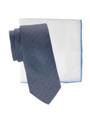 Hickey Freeman
 2-Piece Patterned Tie & Solid Pocket Square Set