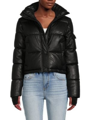 Sam
 Faux Leather Crop Puffer Jacket