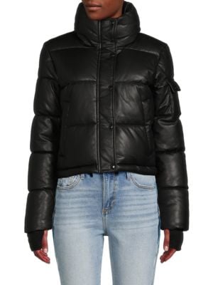 Sam
 Faux Leather Crop Puffer Jacket