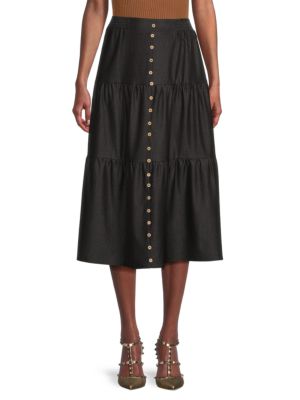 YAL New York
 Button Front Tiered Midi Skirt