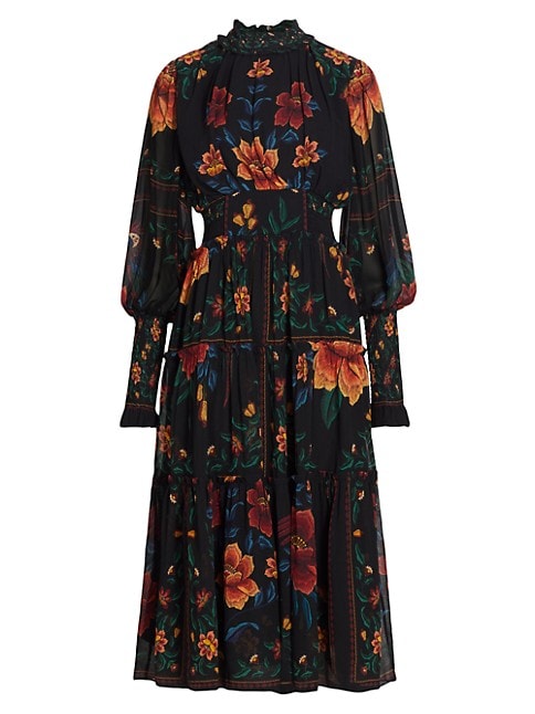 Macaws Garden Floral Midi-Dress