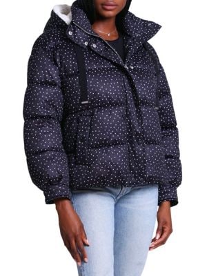 Avec Les Filles
 Relaxed Polka Dot Faux Fur Lined Hood Puffer Jacket