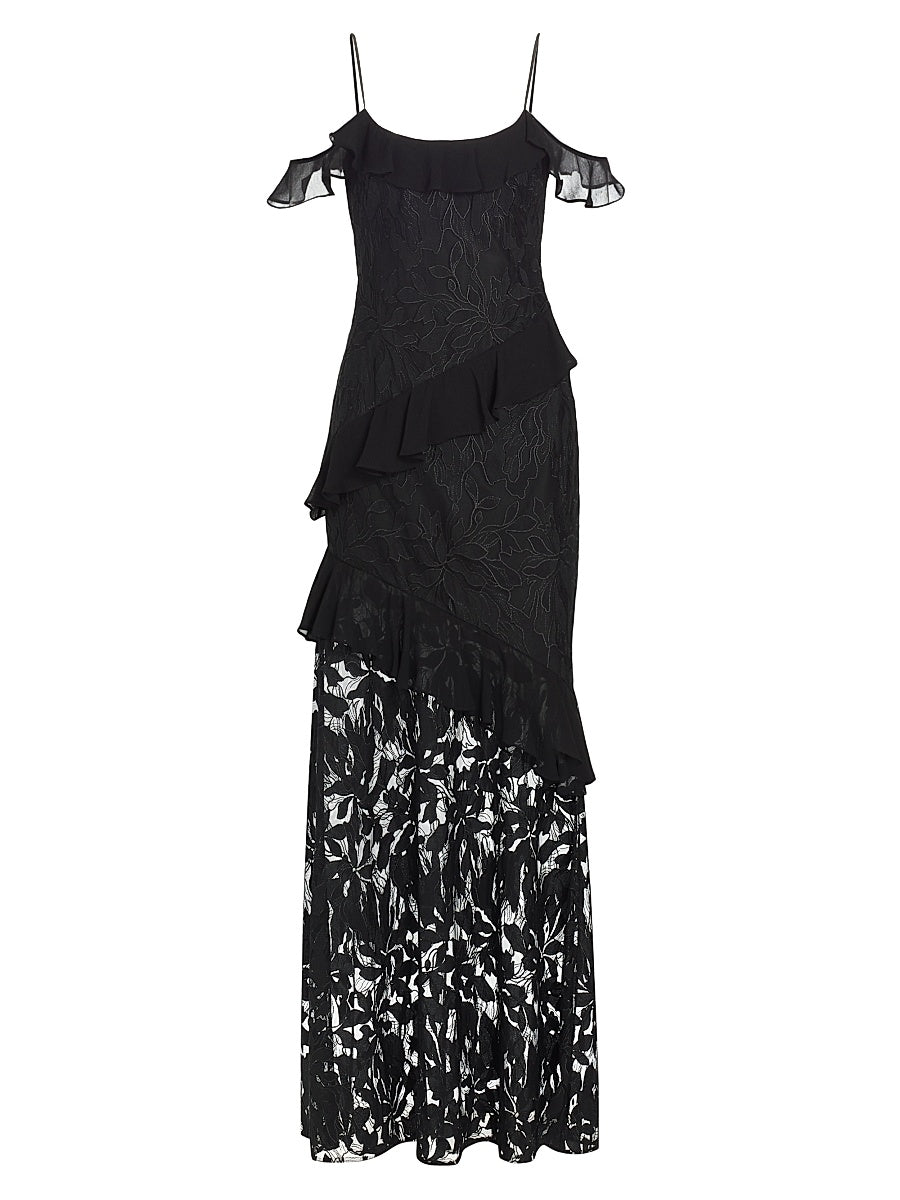 Floral Embroidered Mesh Gown