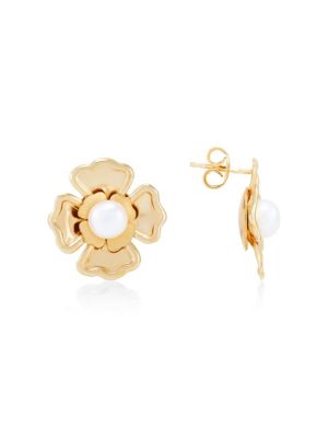 Saks Fifth Avenue 18K Goldplated Sterling Silver & Freshwater Pearl Flower Stud Earrings