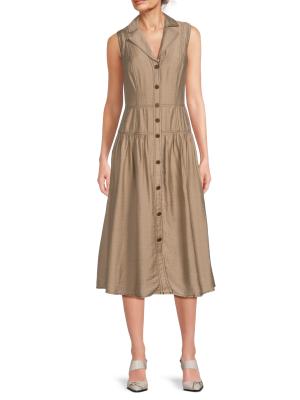 Karl Lagerfeld Paris Notch Collar Midi Shirtdress