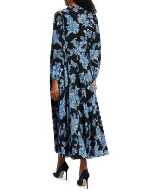 Elie Tahari Floral Pleated Maxi Dress