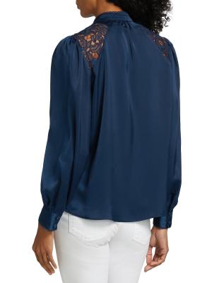 Elie Tahari The Esperanza Lace-Trimmed Satin Blouse