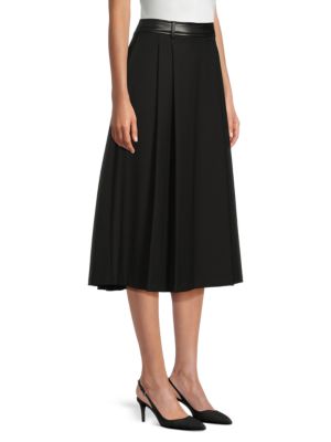 DKNY Pleated Faux-Leather Trim Midi-Skirt