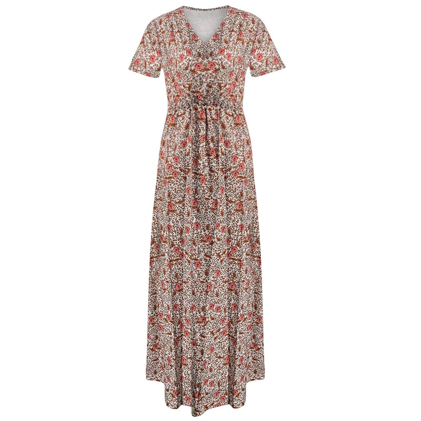 Walmart Rciityk Red Boho Dresses for Women 2024 Summer Casual V Neck Short Sleeve Vintage Print Maxi Dress Vacation Beach Bohemian Dress - Spring/Summer Savings Clearance
