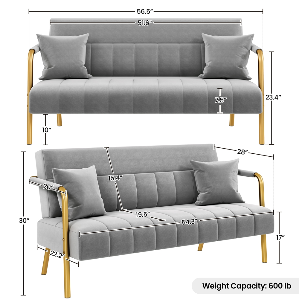 Walmart Renwick 56.5'' W Modern Upholstered Sofa Couch with 2 Pillows, Light Gray