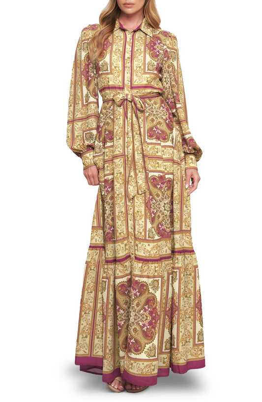 FLYING TOMATO Print Long Sleeve Maxi Dress