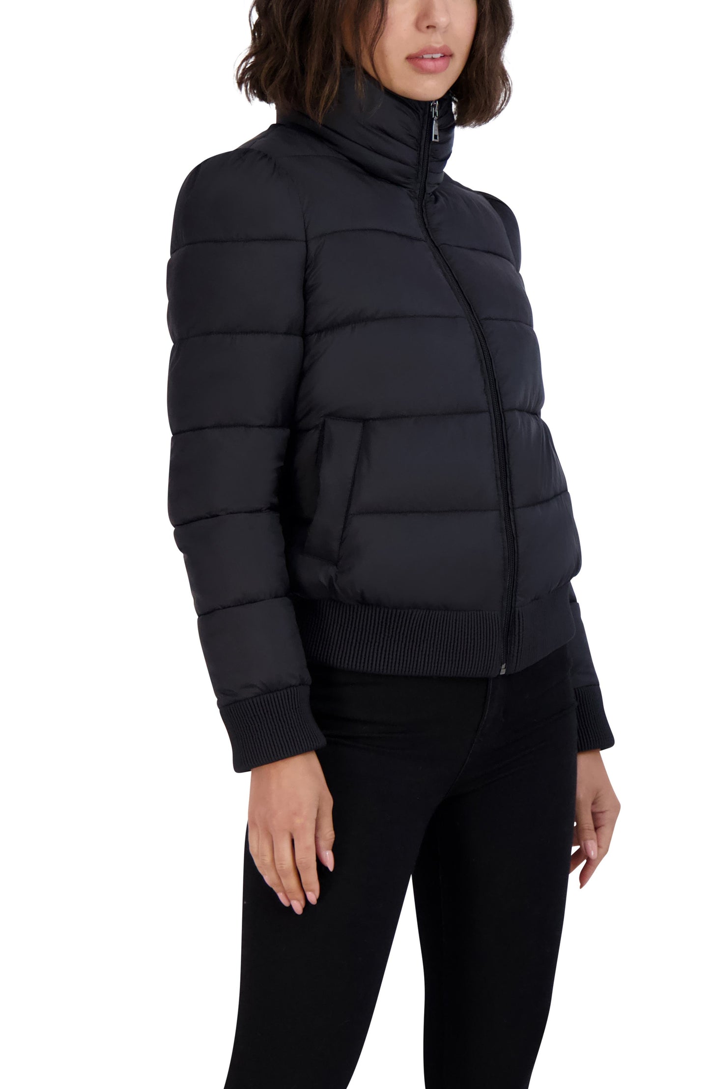 Tahari Cole Hooded Puffer Jacket, Alternate, color, BLACK