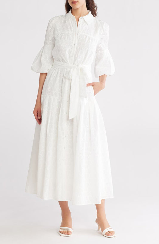 Avec Les Filles Eyelet Tie Waist Shirtdress
