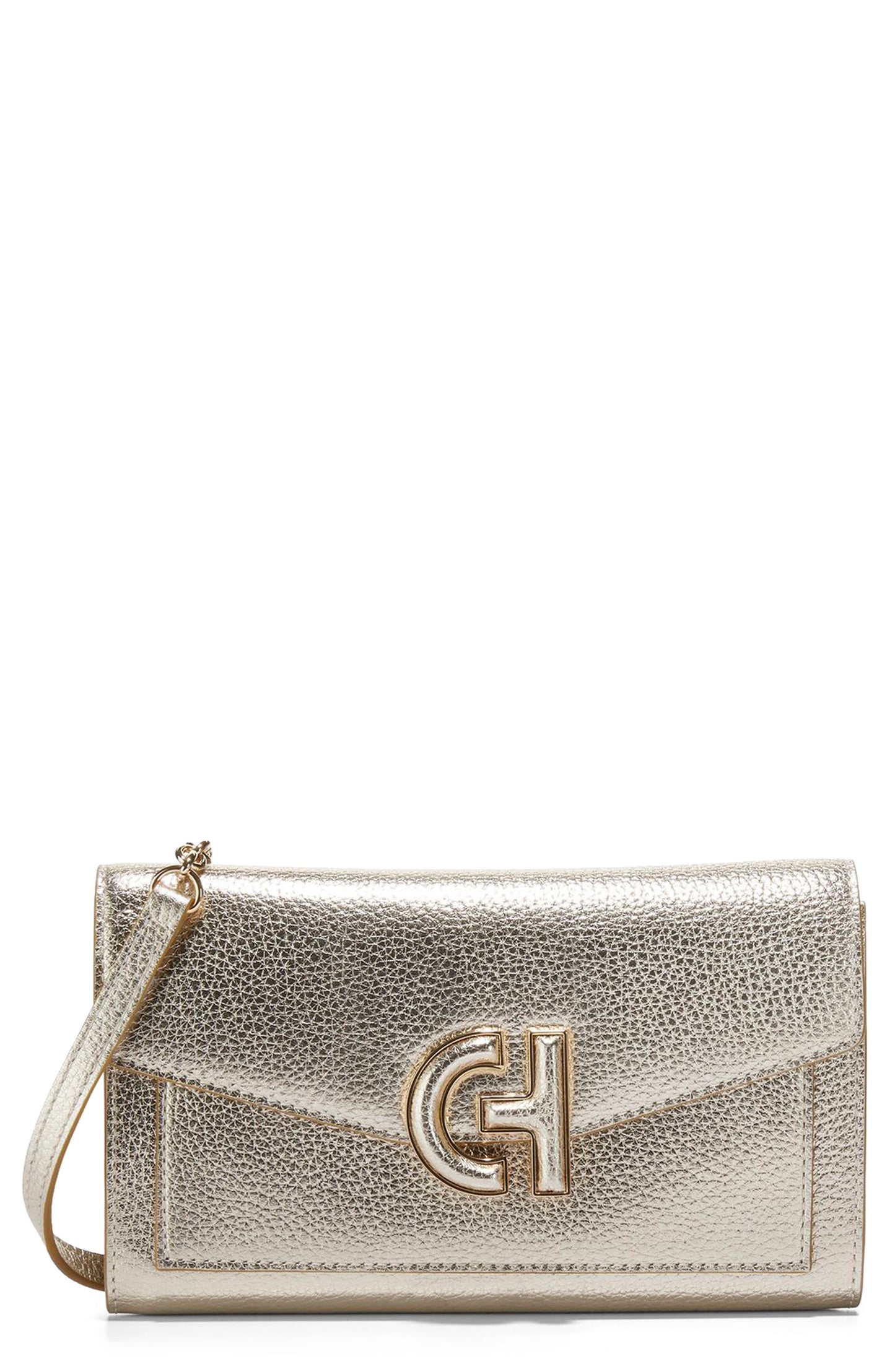 COLE HAAN Oversized Logo Closure Crossbody Phone Case, Main, color, GOLD