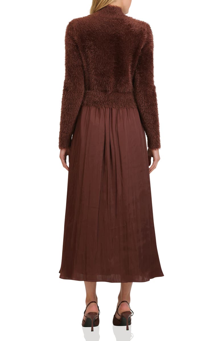 Avec Les Filles Long Sleeve Mixed Media Maxi Dress