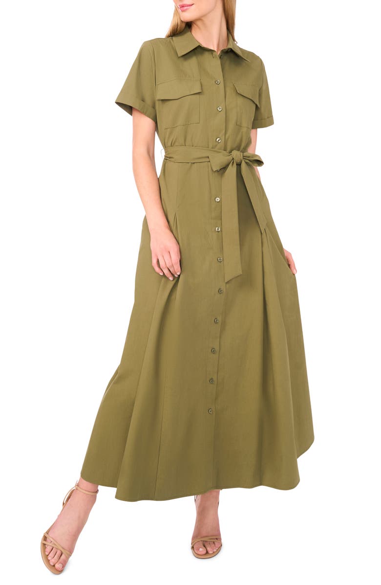Ted Baker Box Pleat Tie Belt Cotton Maxi Shirtdress