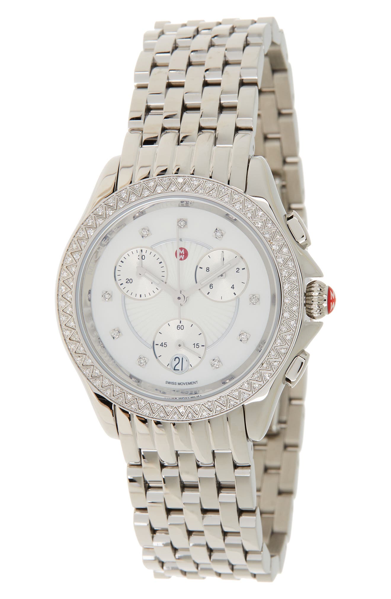 MICHELE Women's Belmore Chronograph Diamond Embellished Bracelet Watch, 37mm - 0.34 ctw, Main, color, NO COLOR