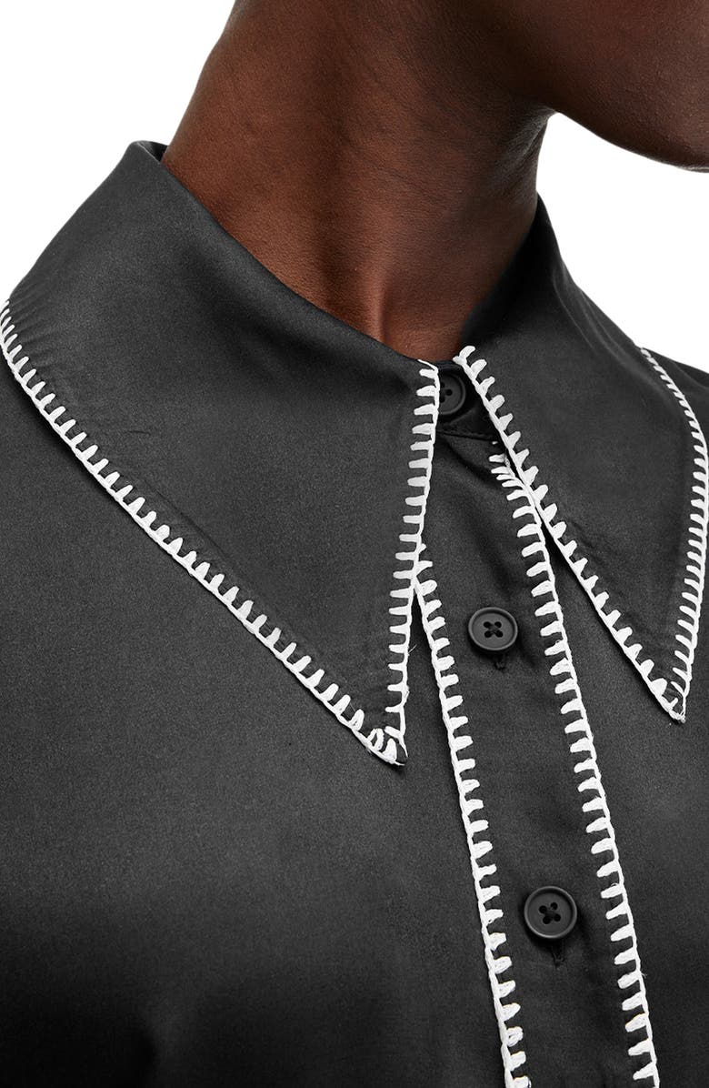 AllSaints Charli Whipstitch Oversize Satin Button-Up Shirt