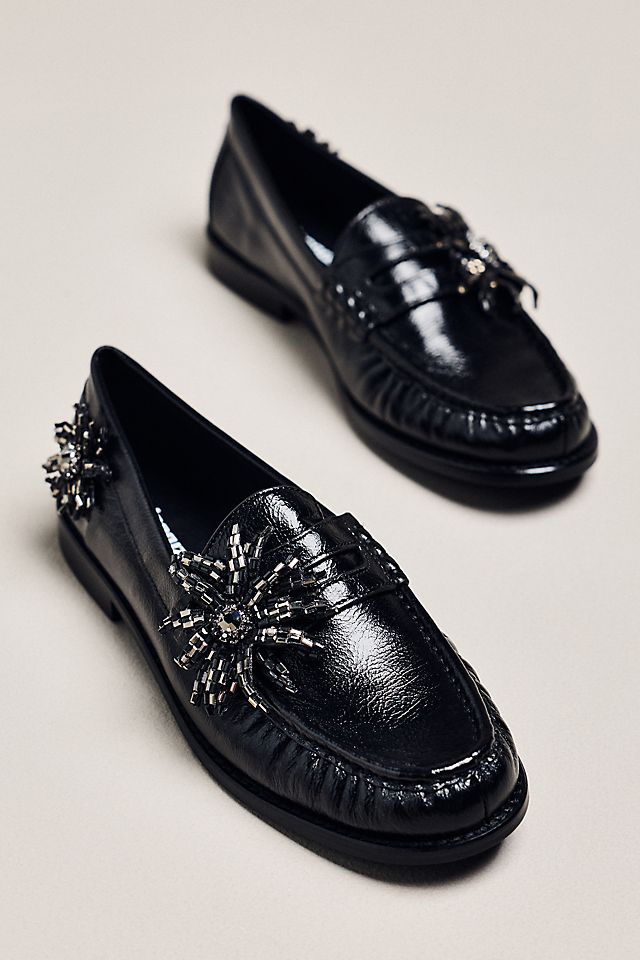 Anthropologie Lola Cruz Beaded Flower Loafers