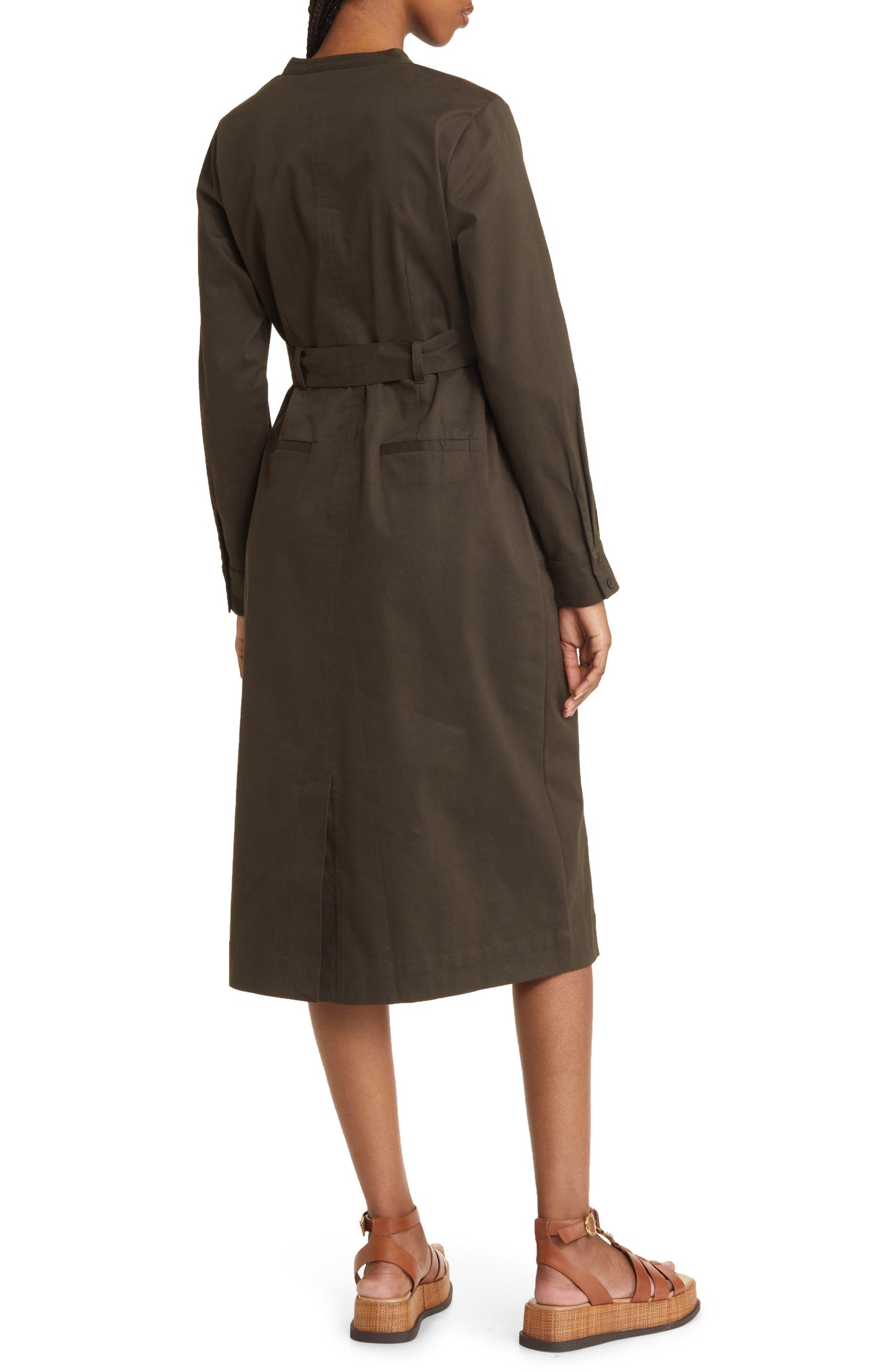 Du Paradis Belted Long Sleeve Midi Dress, Alternate, color, Olive