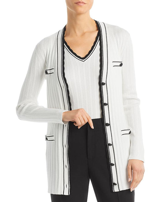 KARL LAGERFELD PARIS - Scalloped Edge Long Cardigan Sweater