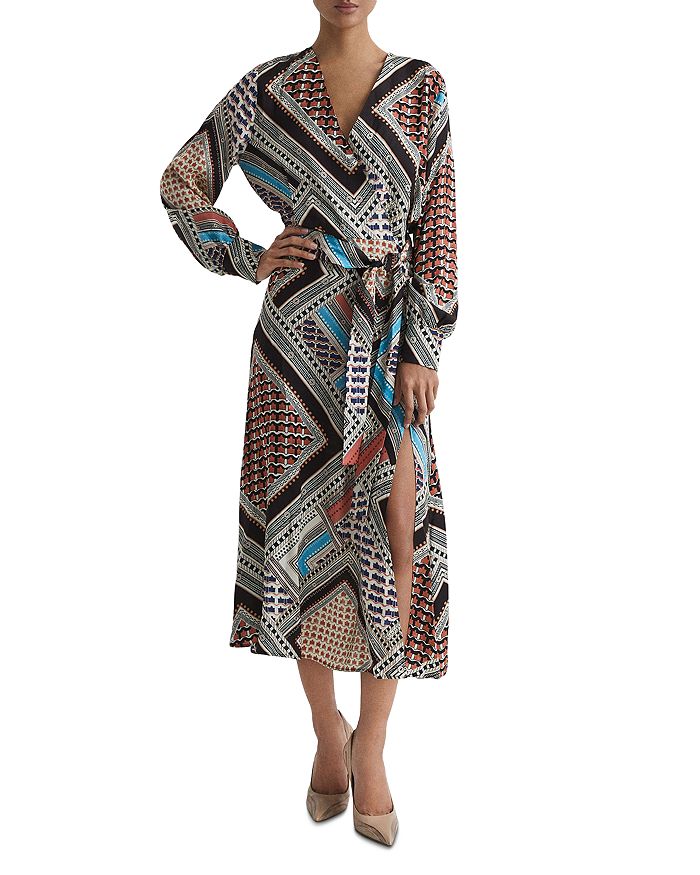 REISS - Alegra Scarf Print Midi Dress