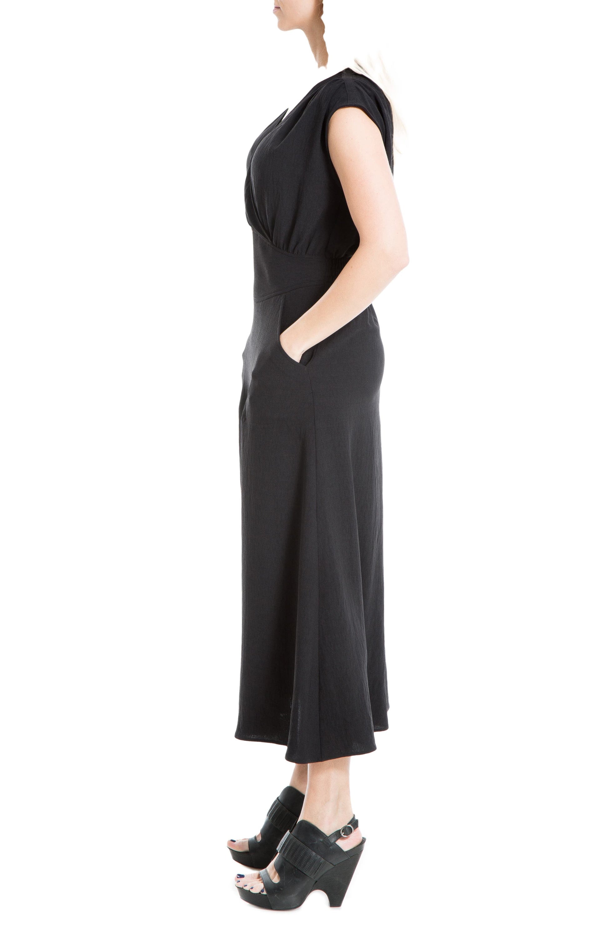 MAX STUDIO Cap Sleeve Pocket Midi Dress, Alternate, color, BLACK18-BLACK-WW-25118