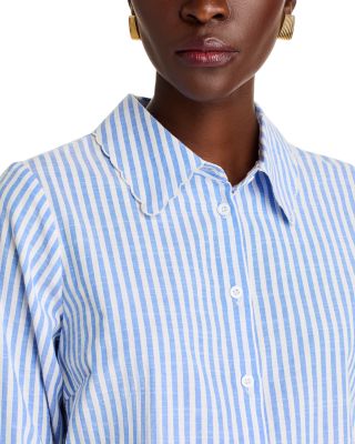 AQUA Eyelet Stripe Poplin Button Down Shirt - Exclusive