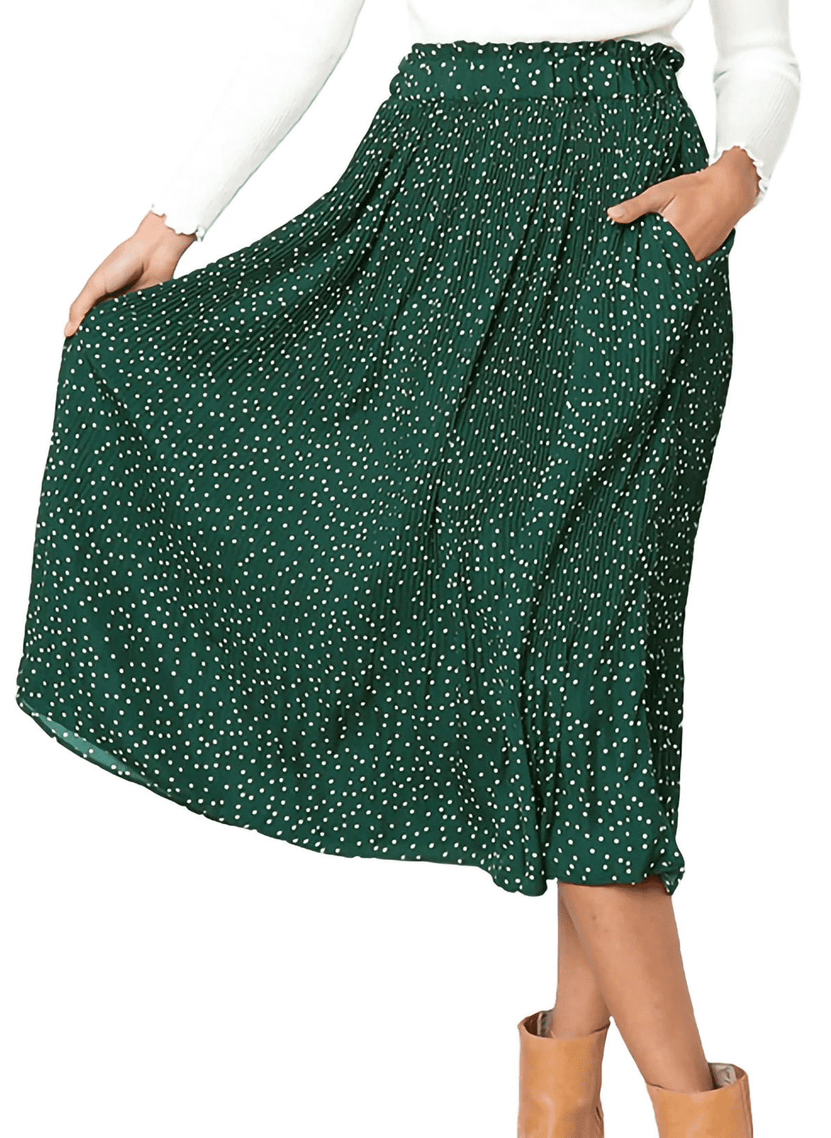 thumbnail image 4 of Fantaslook Midi Pleated Skirts for Women Polka Dot Swing High Waist Maxi Skirt with Pockets Dresses, 4 of 7