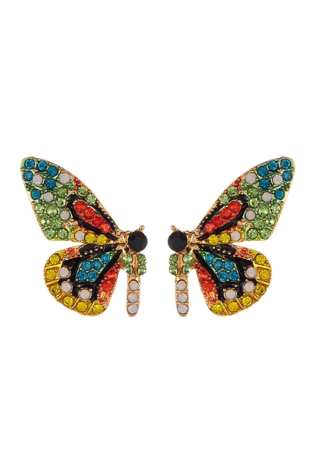 EYE CANDY LOS ANGELES Flutter Green Crystal Butterfly Earrings, Main, color, MULTICOLORED