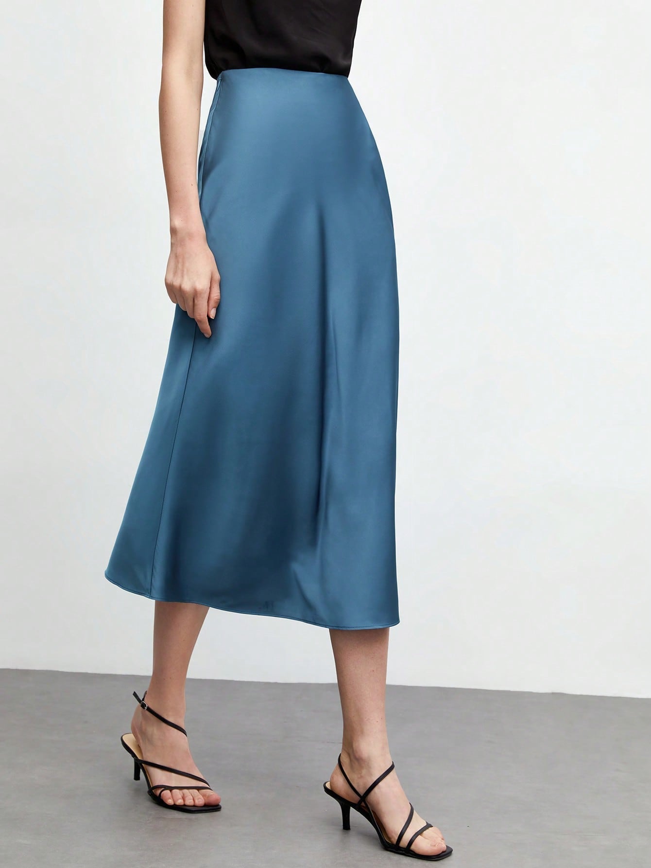 SHEIN BIZwear Solid A-line Satin Skirt Workwear