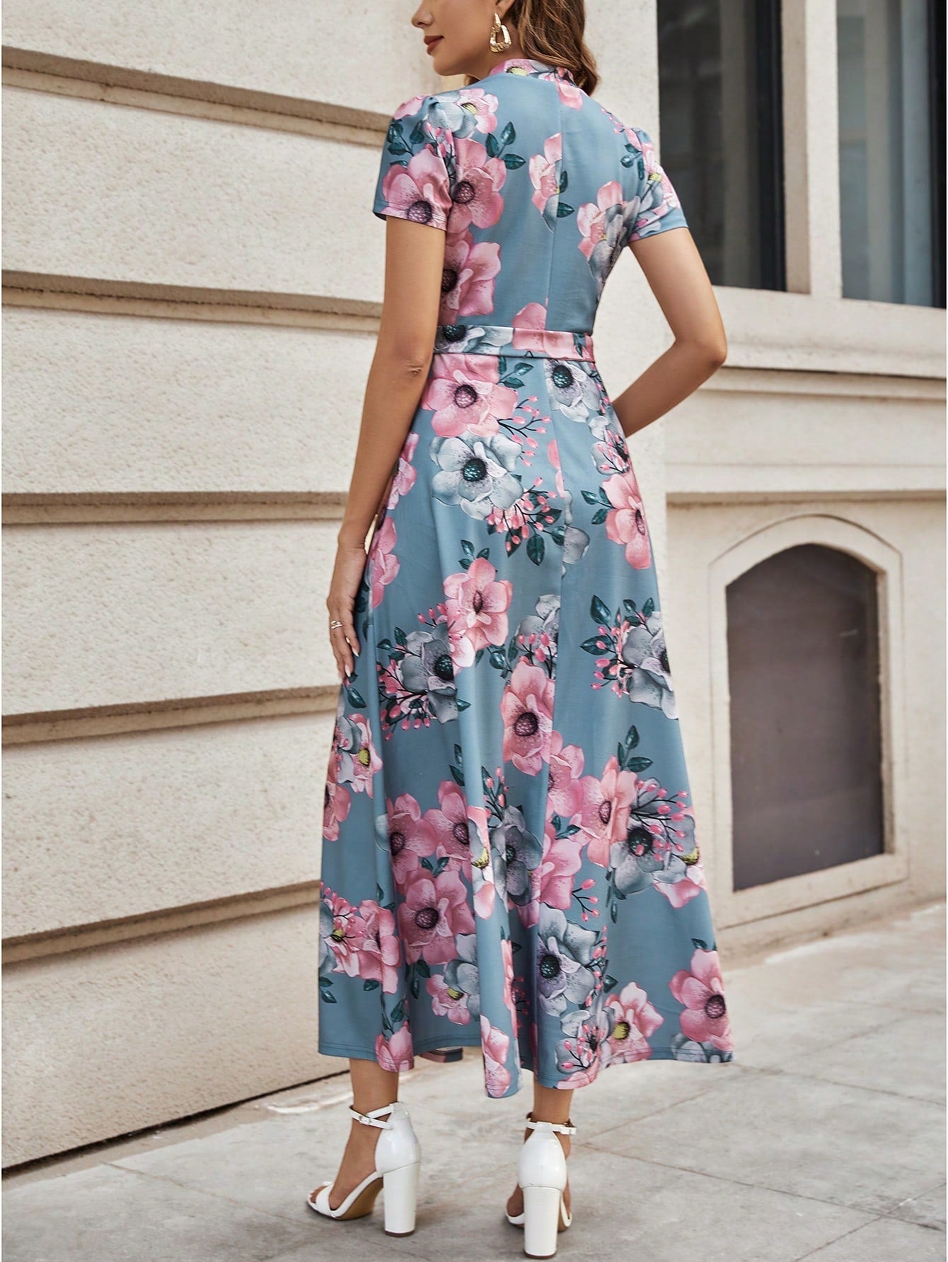 SHEIN Clasi Floral Print Belted Dress