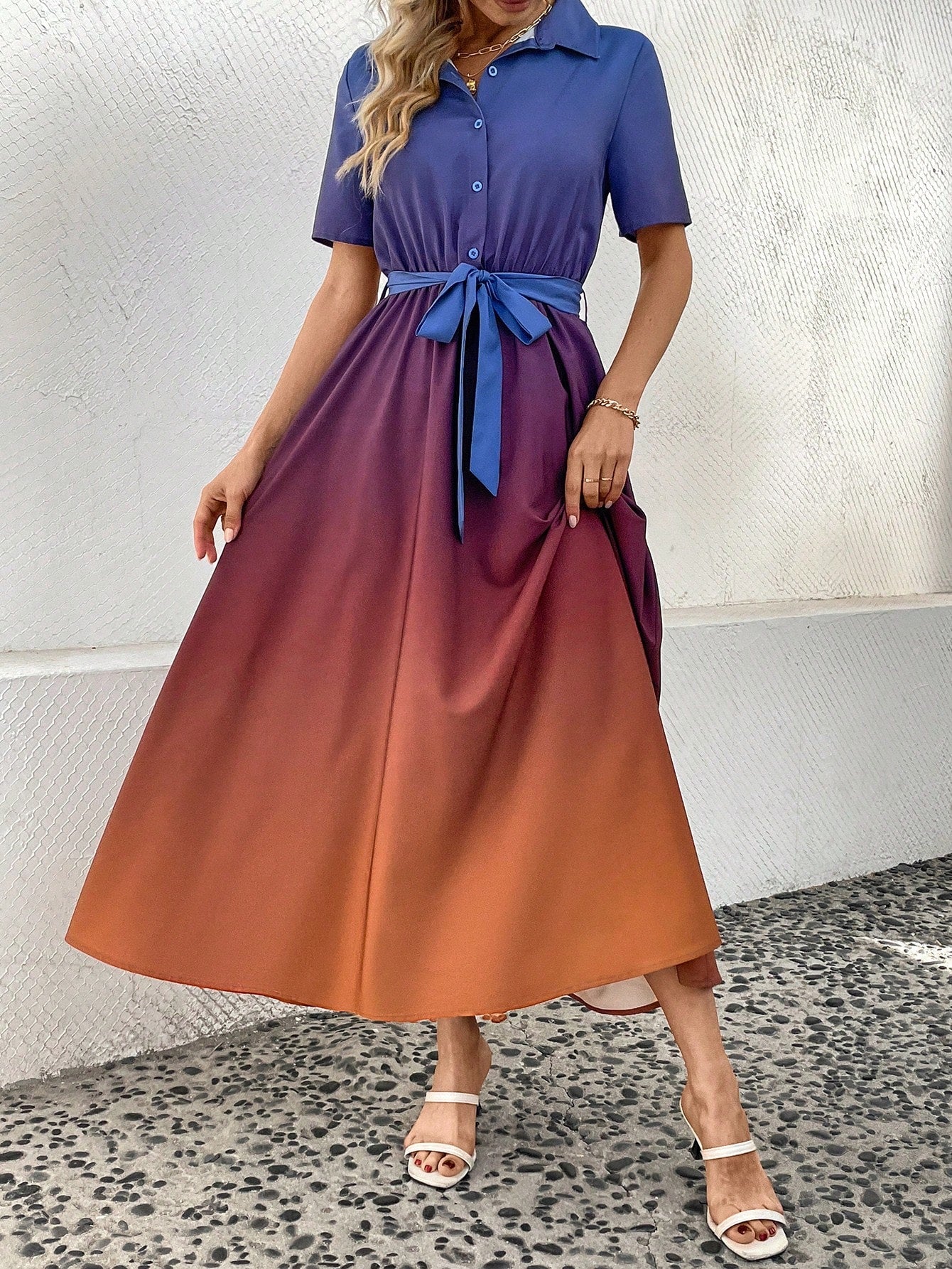 SHEIN LUNE Gradient Belted Dress