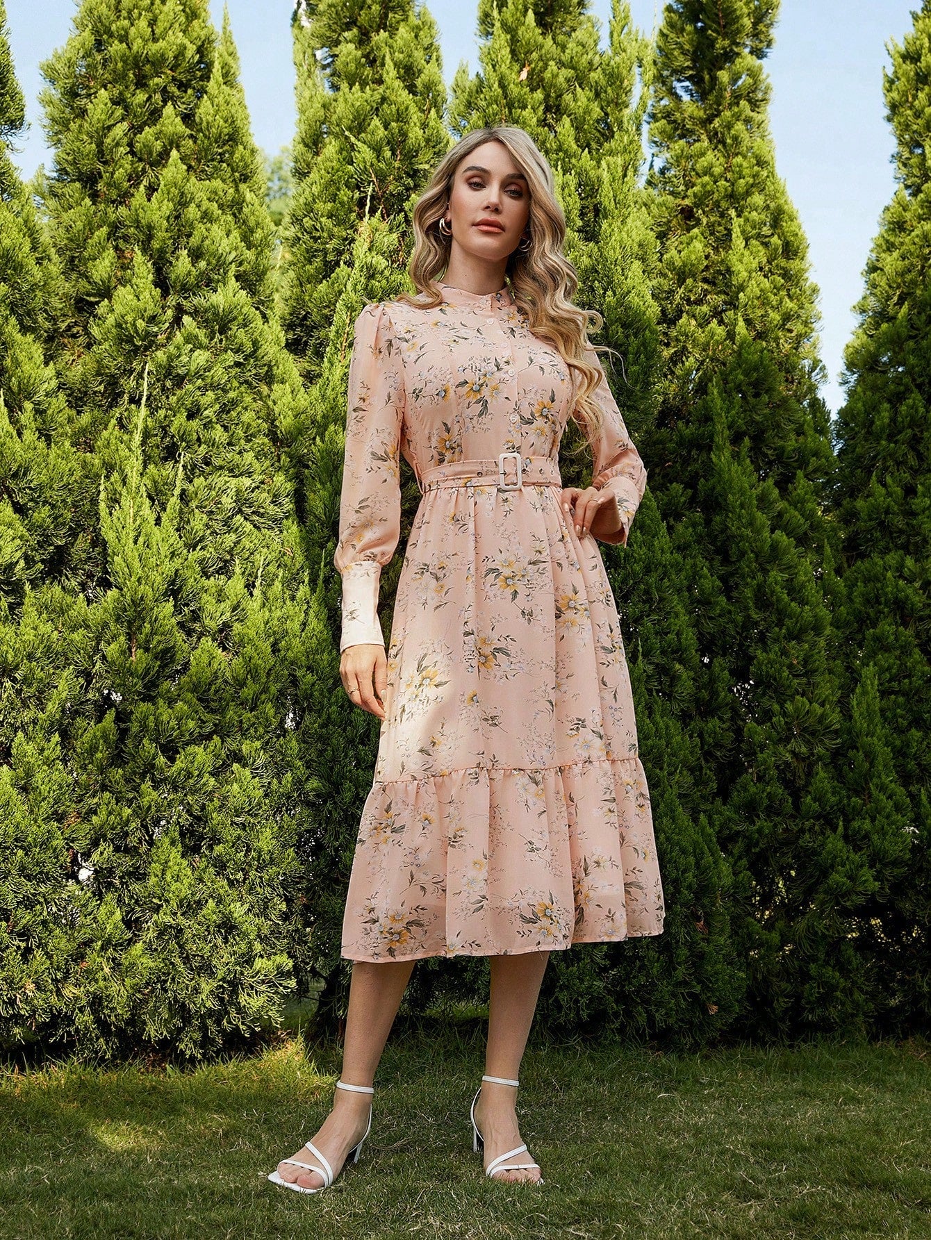 Coolest Dress Eva! Frenchy Floral Print Belted Dress For Women