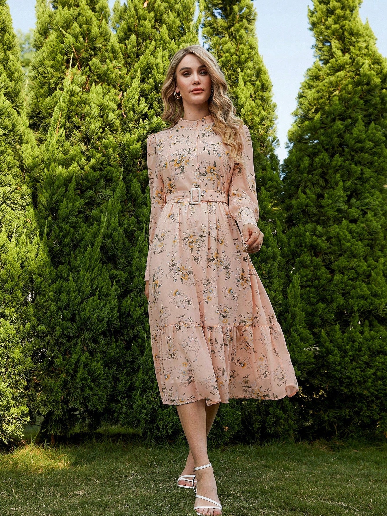 Coolest Dress Eva! Frenchy Floral Print Belted Dress For Women