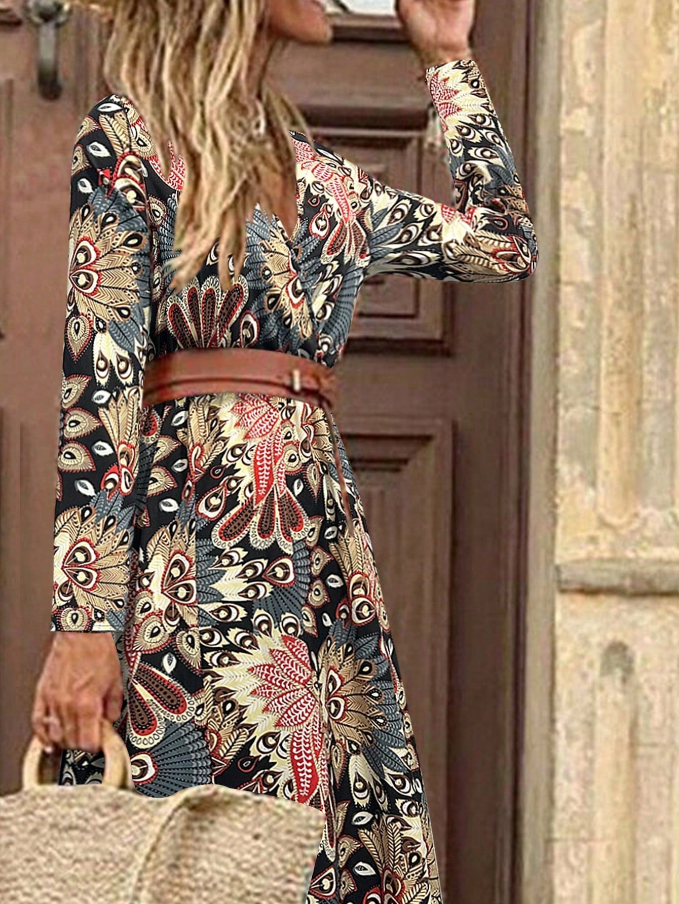 9 colors! SHEIN LUNE Full Print Long Sleeve Dress