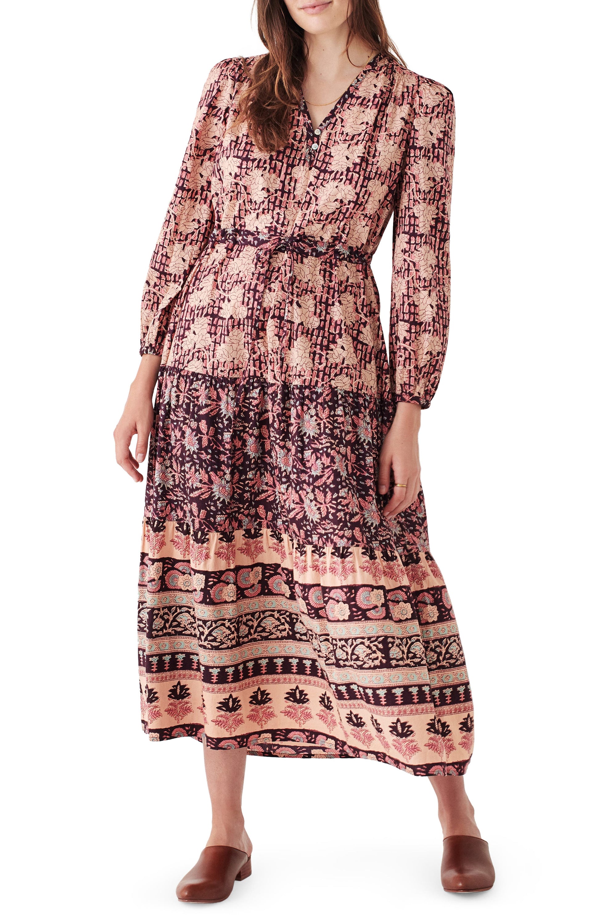 FAHERTY Idina Mix Block Print Long Sleeve Cotton Shirtdress, Main, color, KINGSLEY BLOCK PRINT