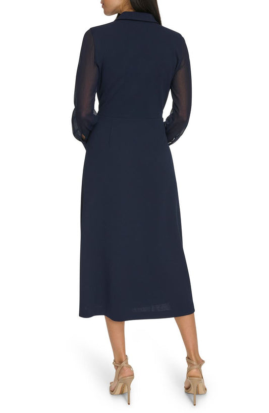 Calvin Klein Long Sleeve Mixed Media A-Line Midi Dress