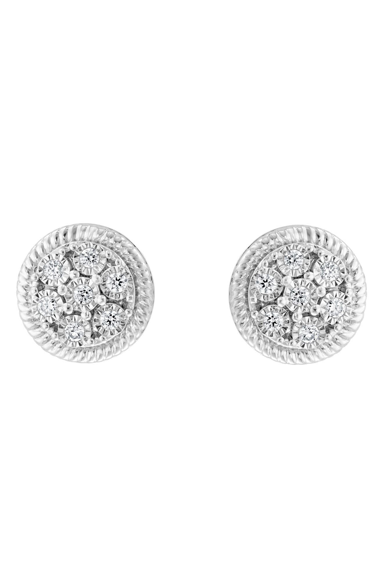 EFFY Sterling Silver Round Diamond Stud Earrings - 0.09 ctw., Main, color, WHITE